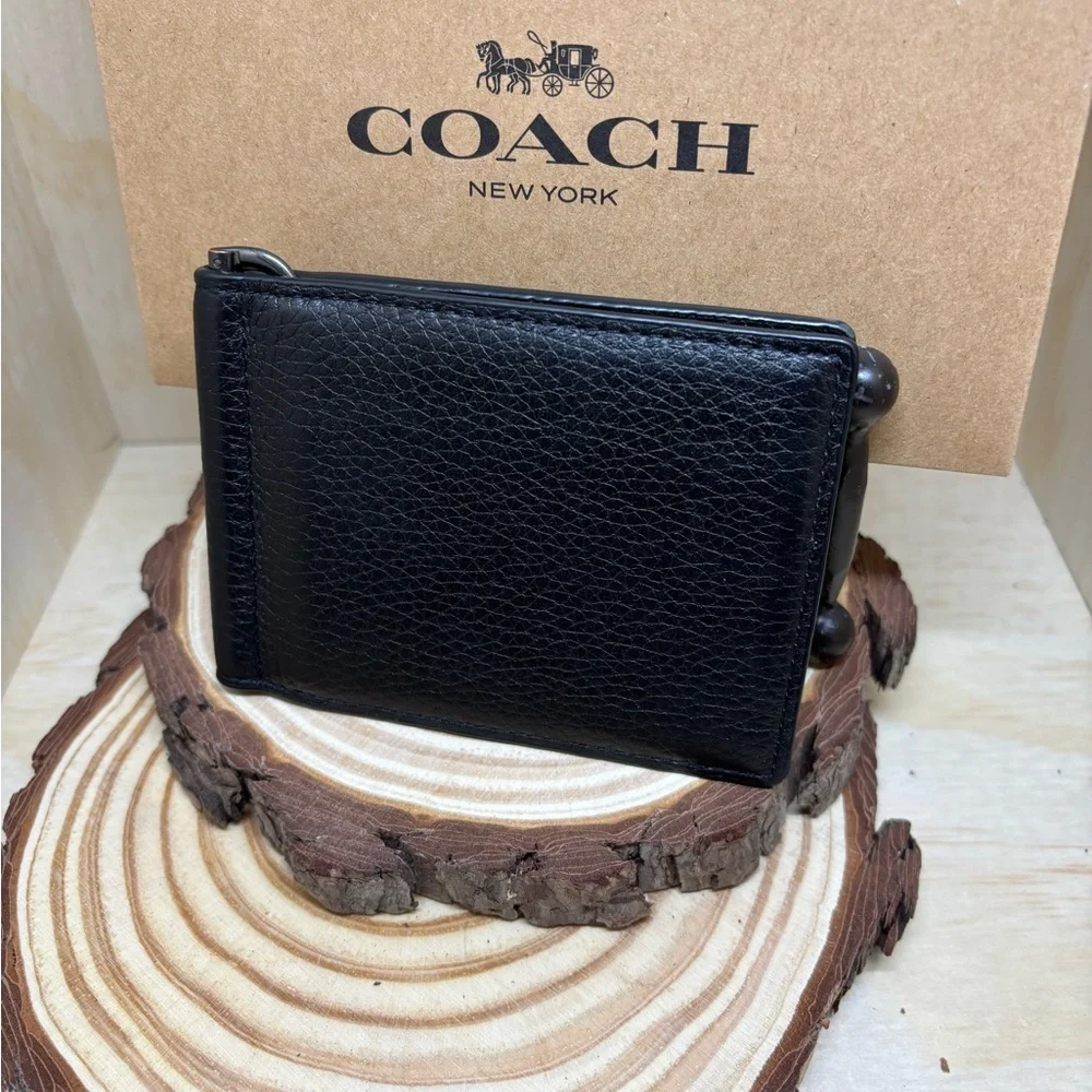 Coach Sleek Black Leather Money Clip